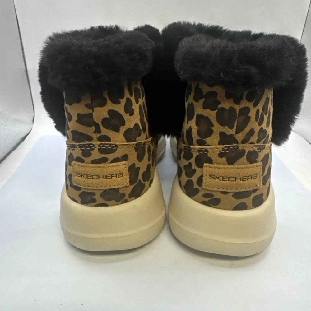 Skechers On The Go Joy Snow Kitty Women's 7 Leopard Faux Fur Lined Booties